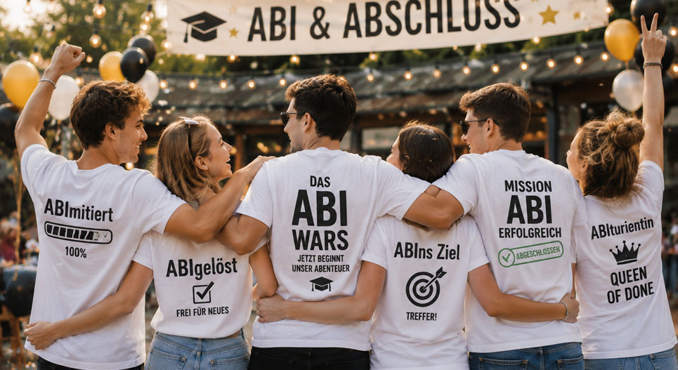 Abiturklasse mit Abi-Shirts