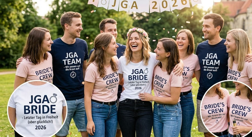 JGA-Gruppe in passenden Shirts