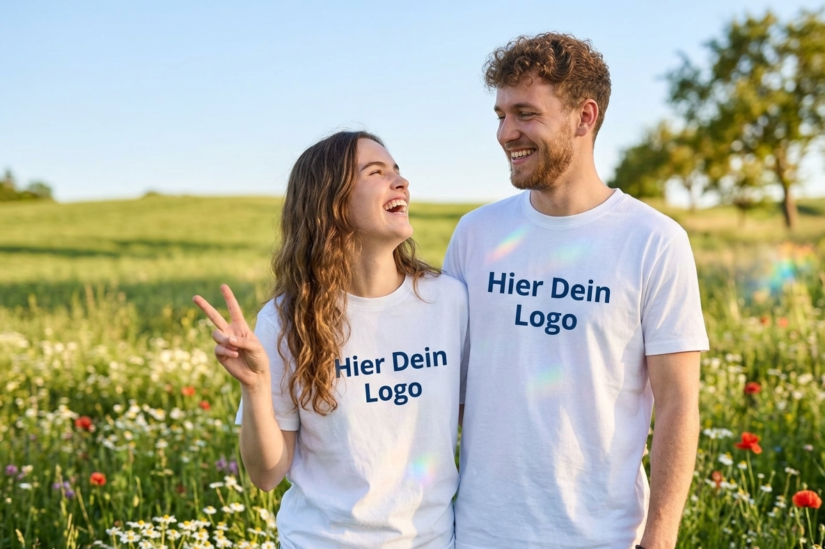 Person trägt selbst gestaltetes T-Shirt mit individuellem Druckmotiv